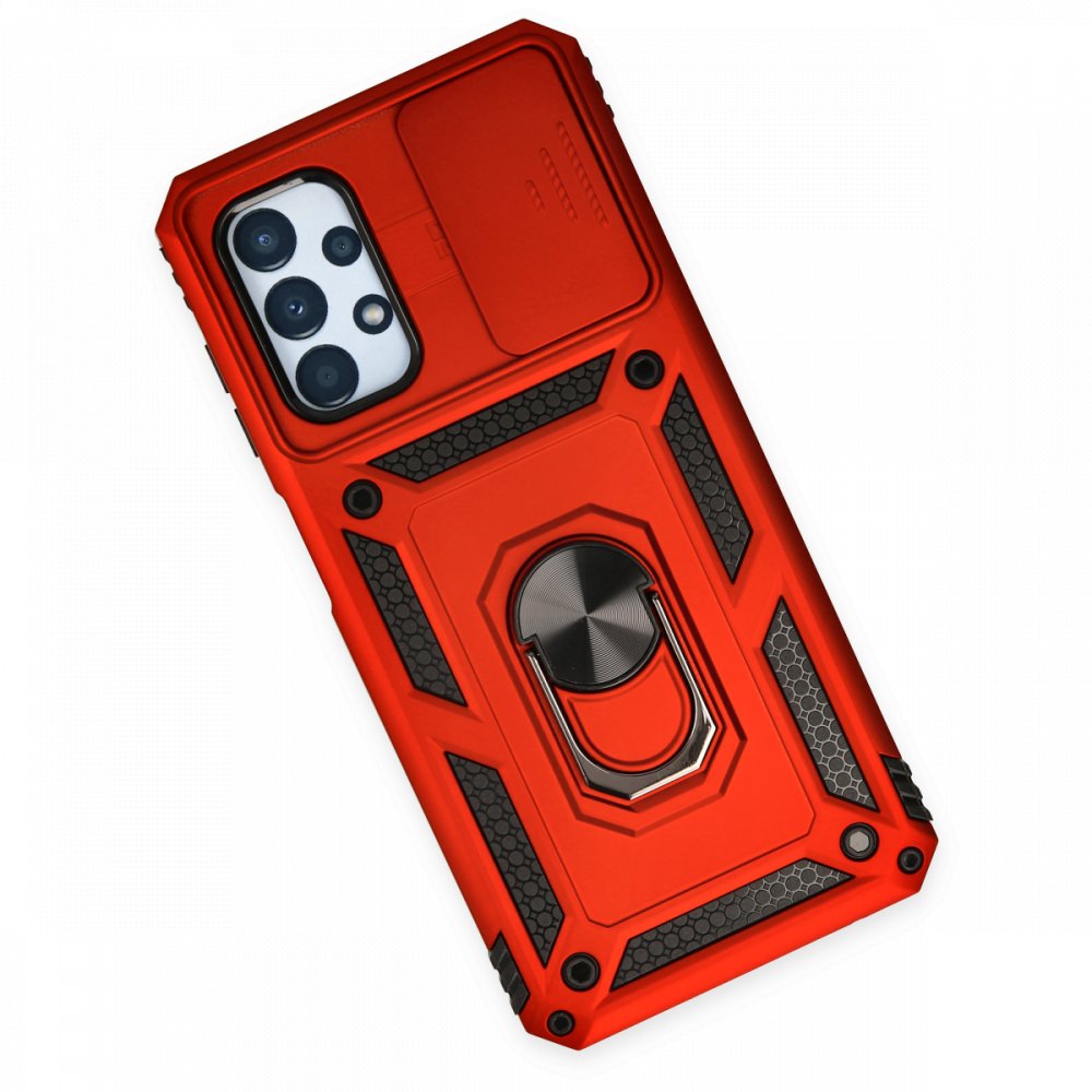 Newface Samsung Galaxy A33 5G Kılıf Pars Lens Yüzüklü Silikon - Kırmızı