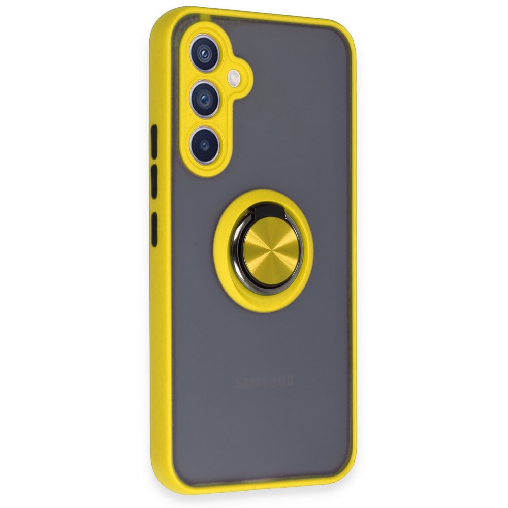 Newface Samsung Galaxy A34 5G Kılıf Montreal Yüzüklü Silikon Kapak - Sarı