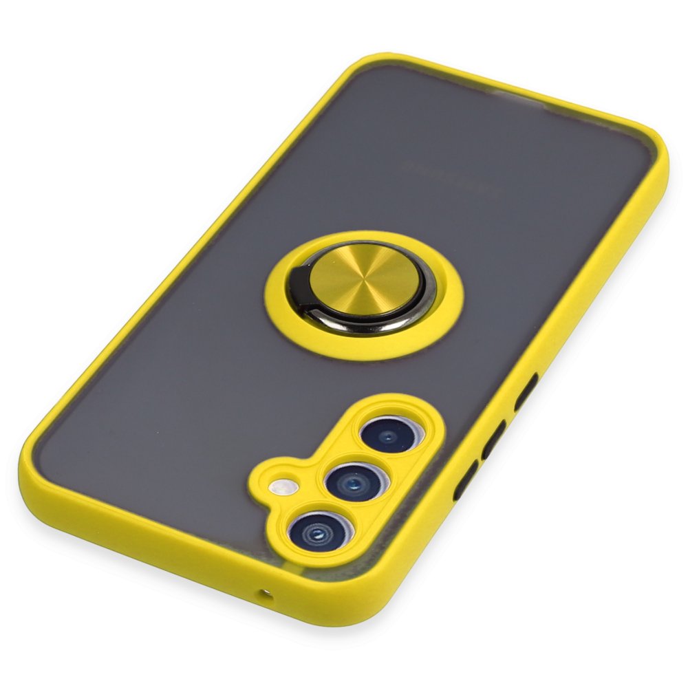 Newface Samsung Galaxy A34 5G Kılıf Montreal Yüzüklü Silikon Kapak - Sarı