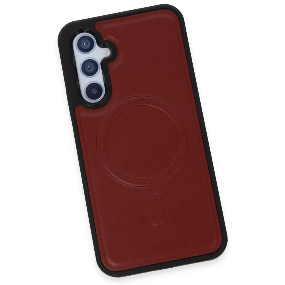 Newface Samsung Galaxy A34 5G Kılıf Ozzi Magsafe Deri Kapak - Kırmızı