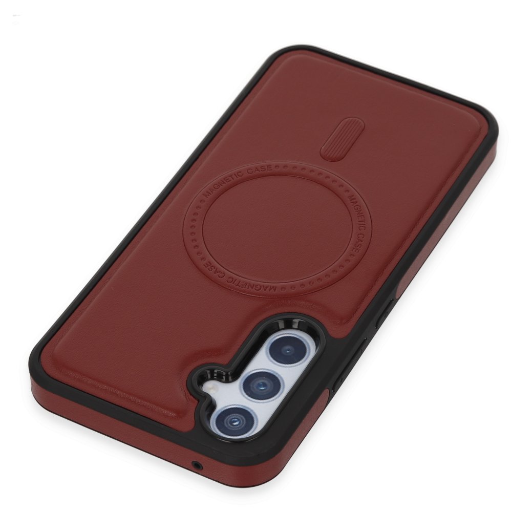 Newface Samsung Galaxy A34 5G Kılıf Ozzi Magsafe Deri Kapak - Kırmızı
