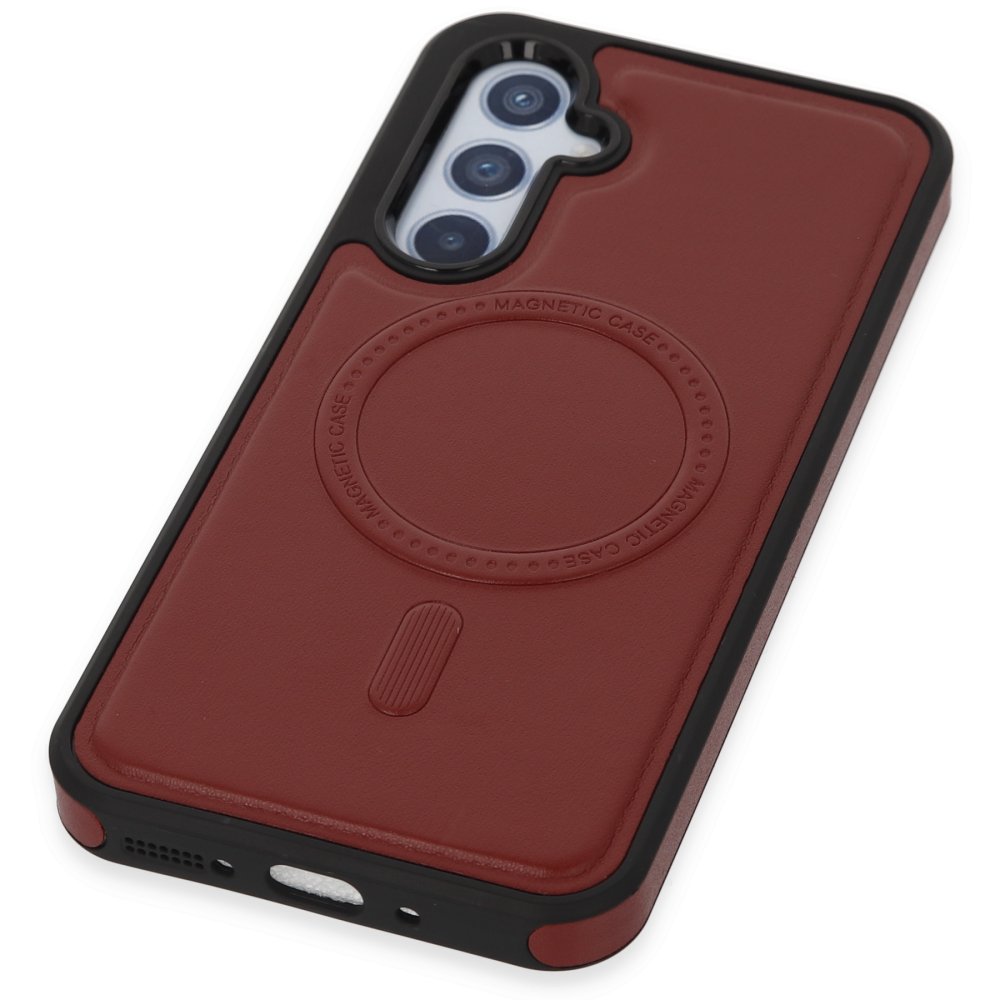 Newface Samsung Galaxy A34 5G Kılıf Ozzi Magsafe Deri Kapak - Kırmızı
