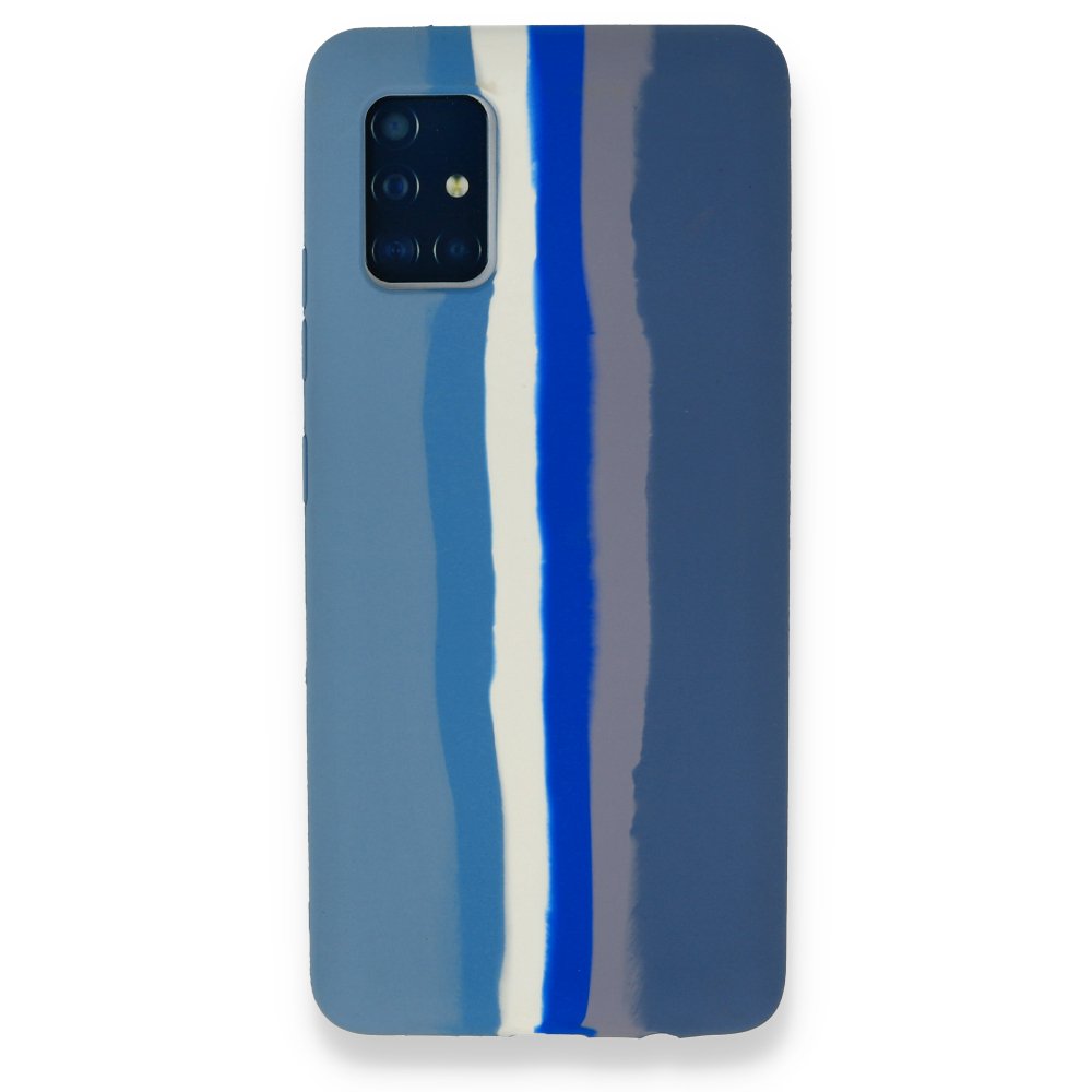 Newface Samsung Galaxy A51 Kılıf Ebruli Lansman Silikon - Mavi-Gri