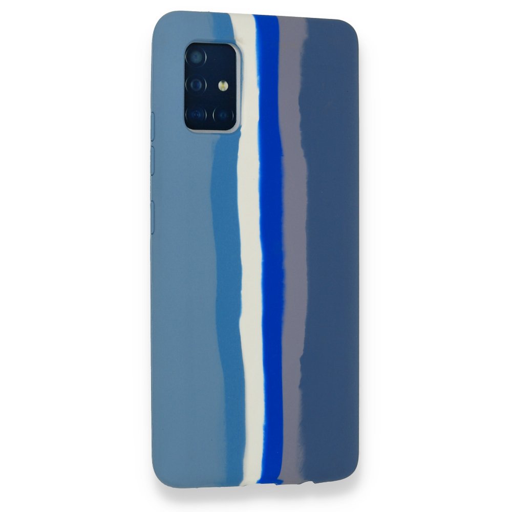 Newface Samsung Galaxy A51 Kılıf Ebruli Lansman Silikon - Mavi-Gri