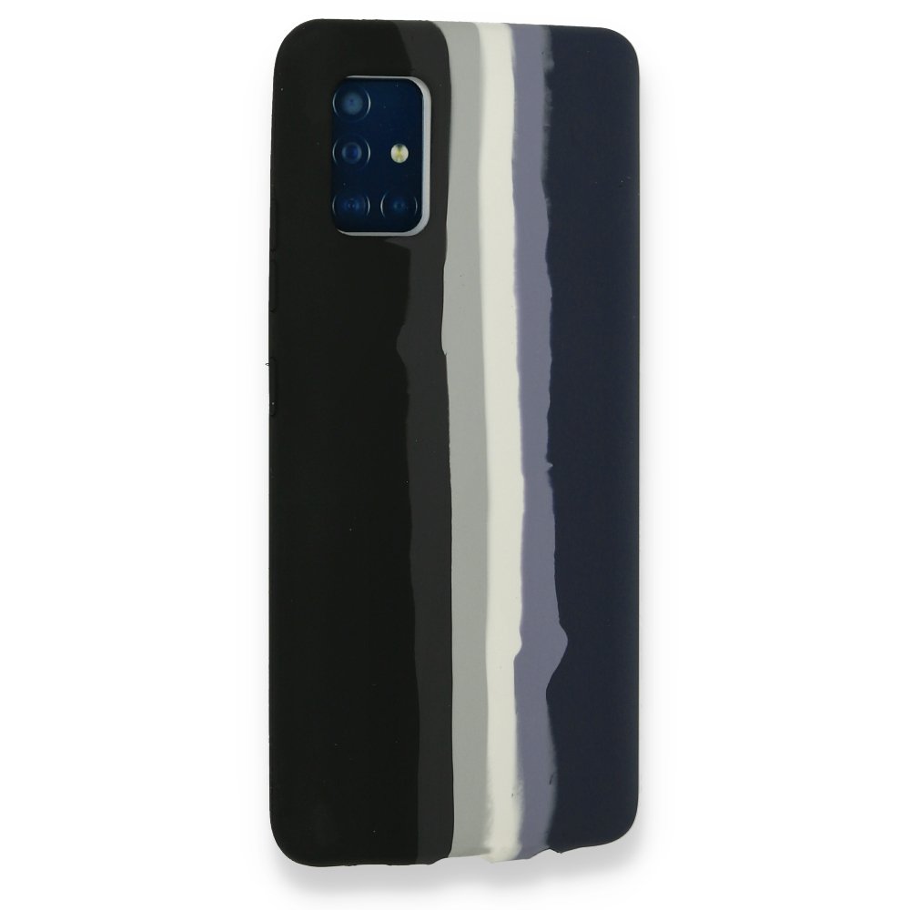Newface Samsung Galaxy A51 Kılıf Ebruli Lansman Silikon - Siyah-Lacivert