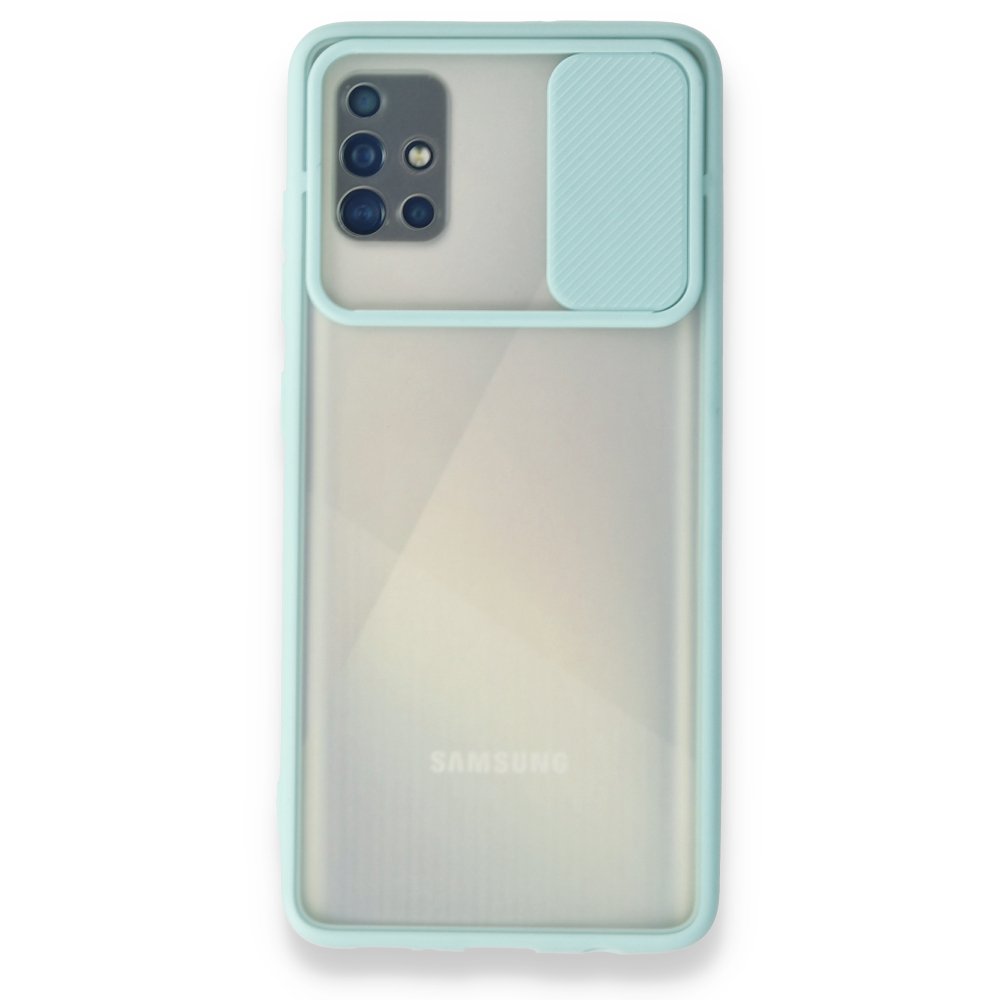 Newface Samsung Galaxy A51 Kılıf Palm Buzlu Kamera Sürgülü Silikon - Turkuaz