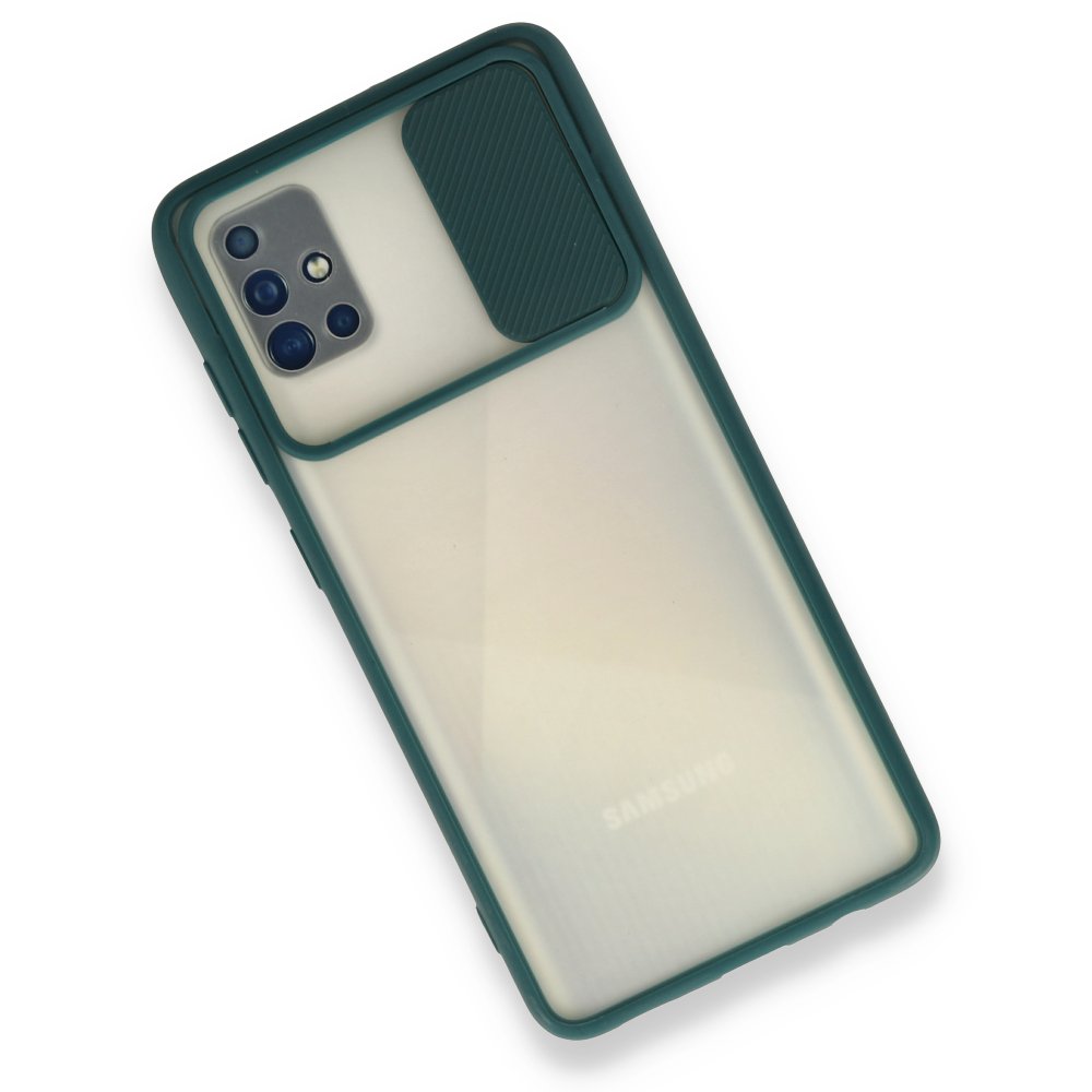 Newface Samsung Galaxy A51 Kılıf Palm Buzlu Kamera Sürgülü Silikon - Yeşil
