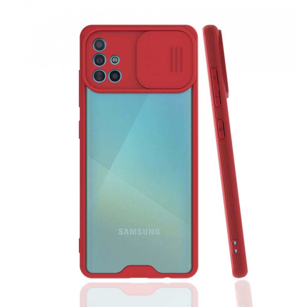 Newface Samsung Galaxy A51 Kılıf Platin Kamera Koruma Silikon - Kırmızı