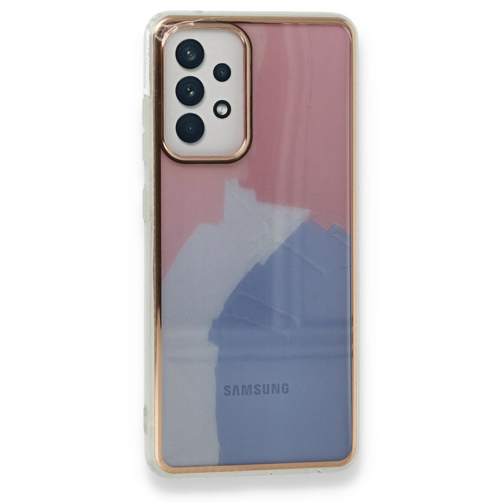 Newface Samsung Galaxy A52 Kılıf Çiçekli Silikon - Pembe-Mavi