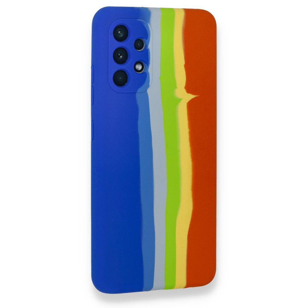 Newface Samsung Galaxy A52 Kılıf Ebruli Lansman Silikon - Mavi-Turuncu