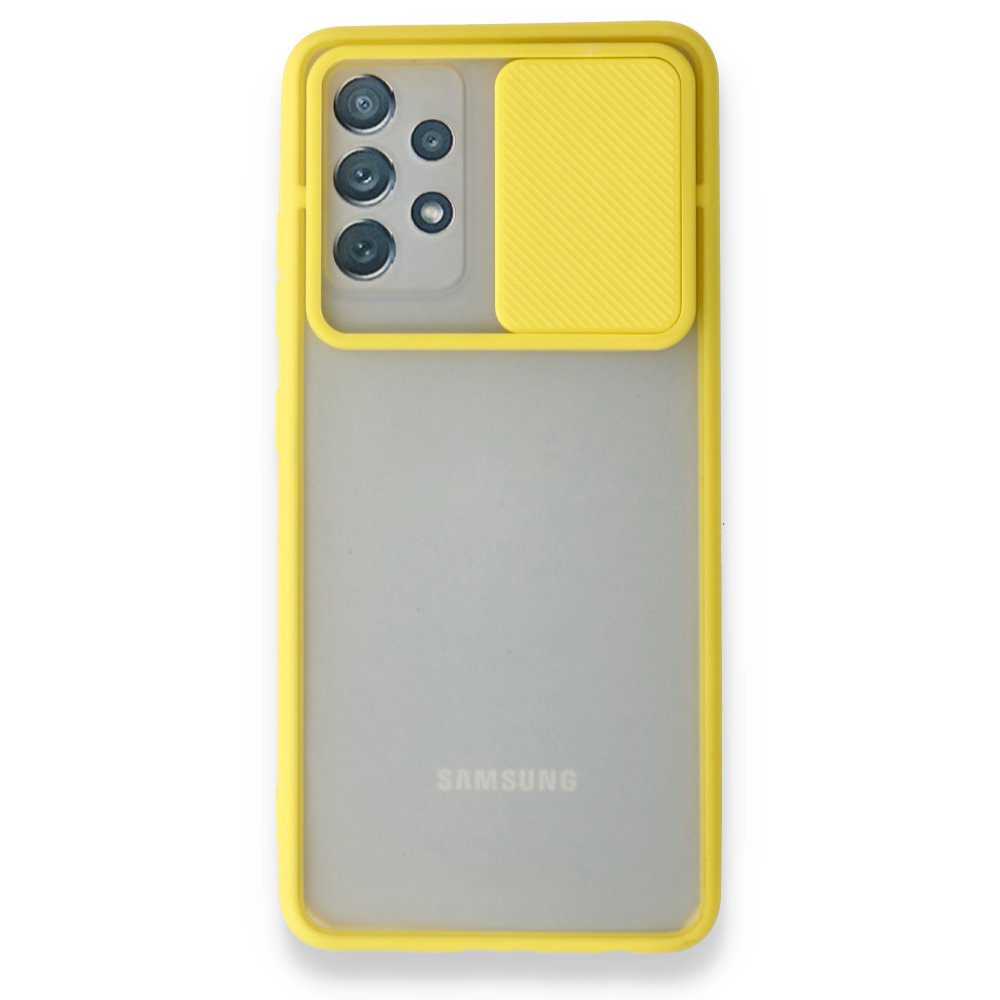 Newface Samsung Galaxy A52S Kılıf Palm Buzlu Kamera Sürgülü Silikon - Sarı