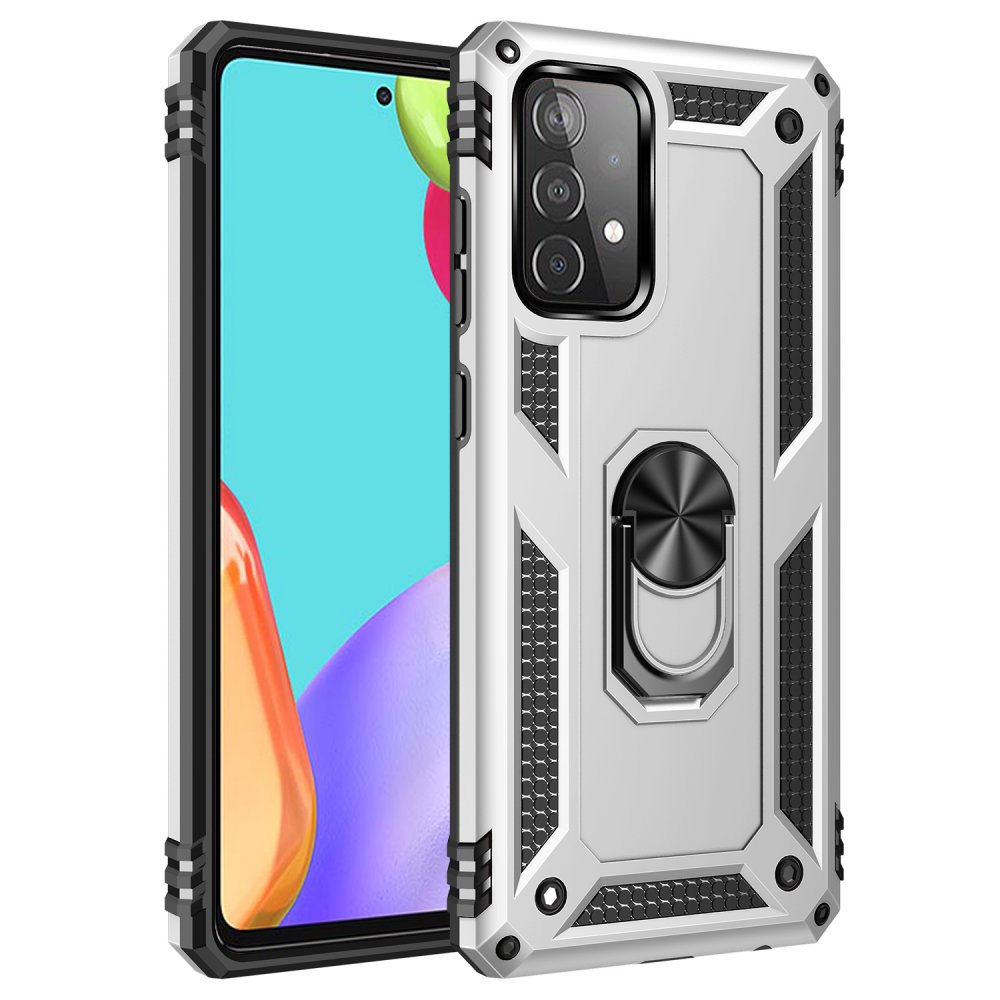 Newface Samsung Galaxy A32 Kılıf Sofya Yüzüklü Silikon Kapak - Gümüş