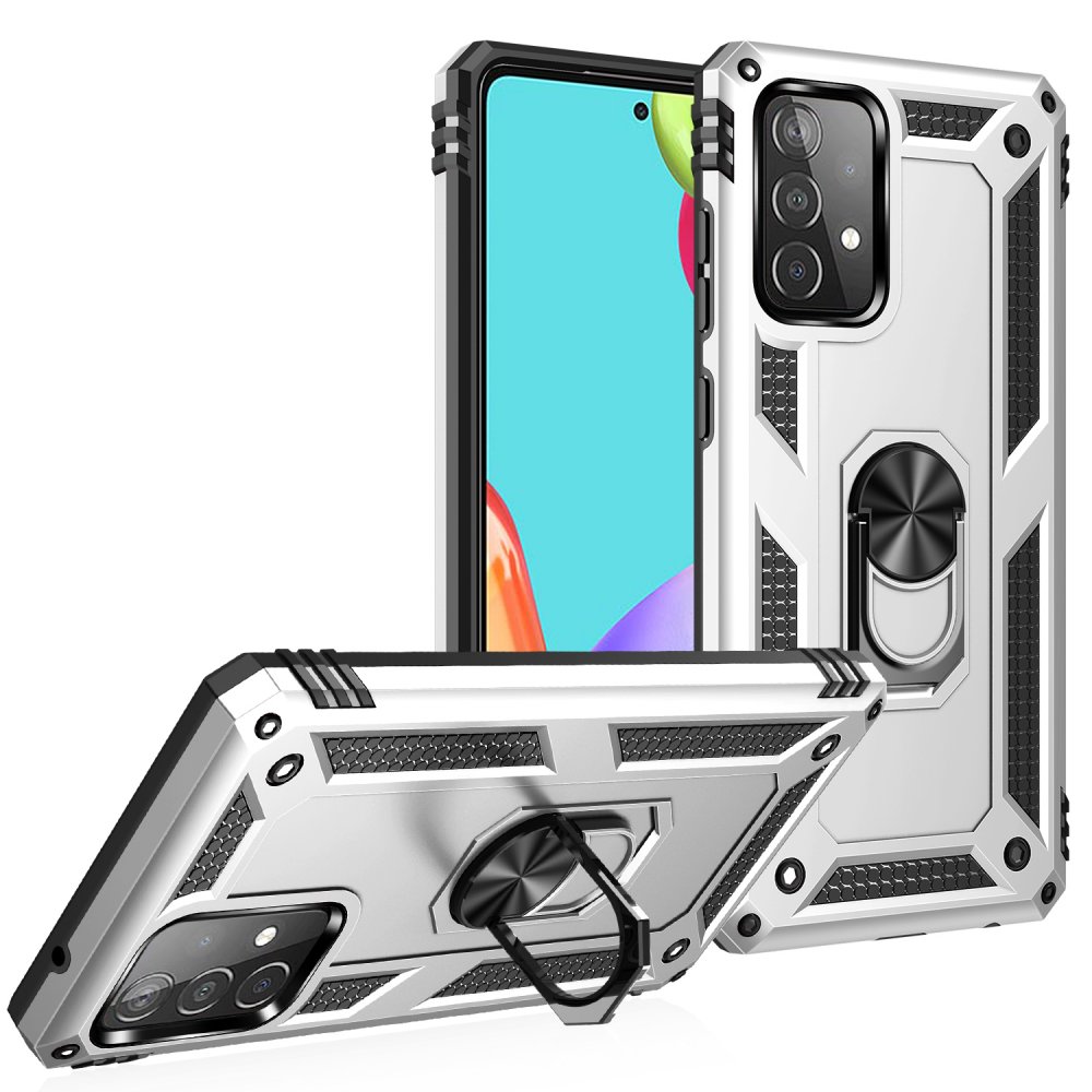 Newface Samsung Galaxy A32 Kılıf Sofya Yüzüklü Silikon Kapak - Gümüş