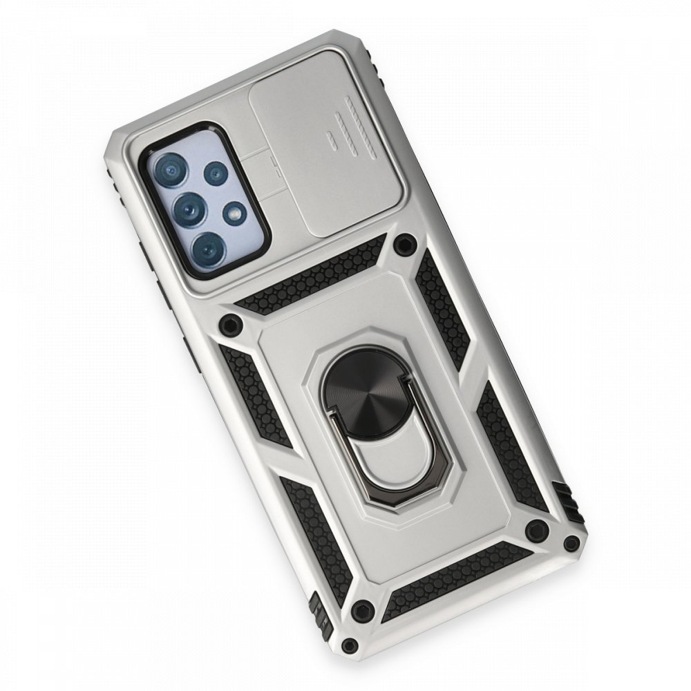 Newface Samsung Galaxy A52S Kılıf Pars Lens Yüzüklü Silikon - Gümüş