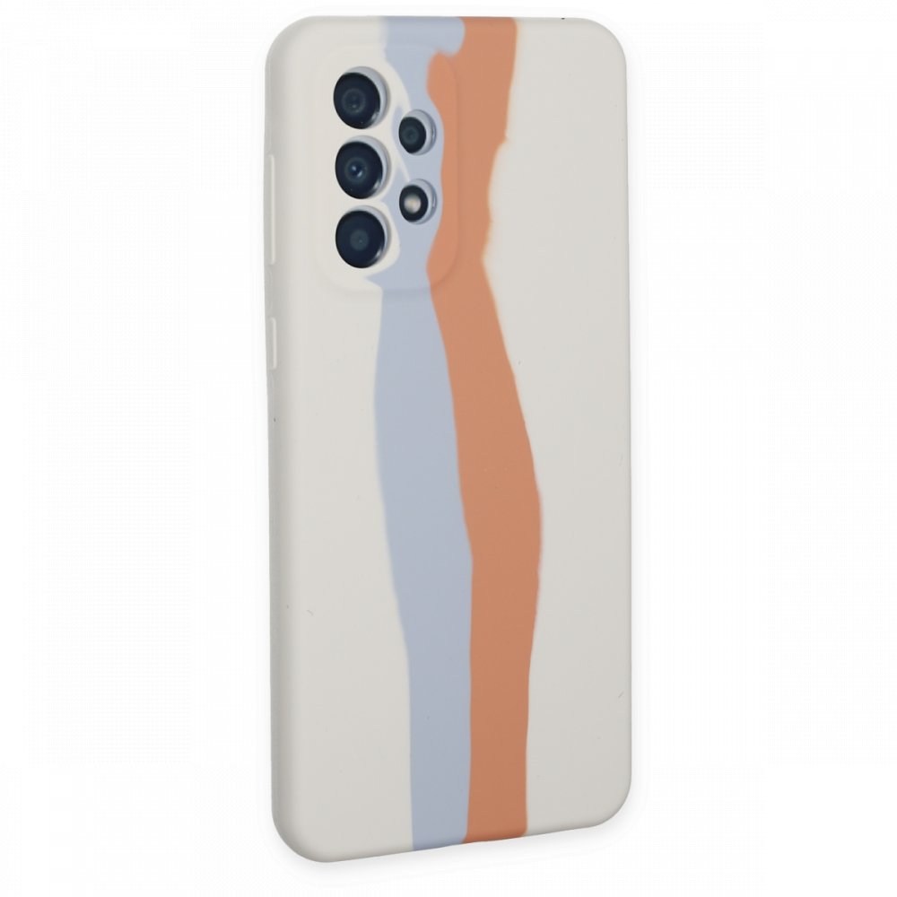 Newface Samsung Galaxy A53 5G Kılıf Ebruli Lansman Silikon - Beyaz-Turuncu