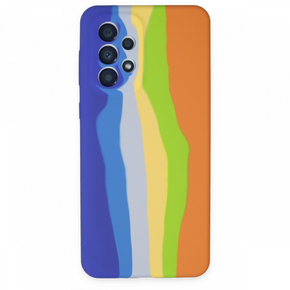 Newface Samsung Galaxy A53 5G Kılıf Ebruli Lansman Silikon - Mavi-Turuncu