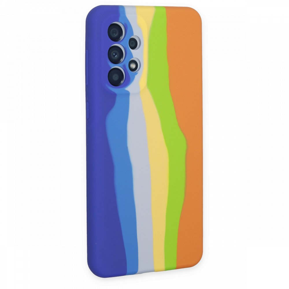 Newface Samsung Galaxy A53 5G Kılıf Ebruli Lansman Silikon - Mavi-Turuncu