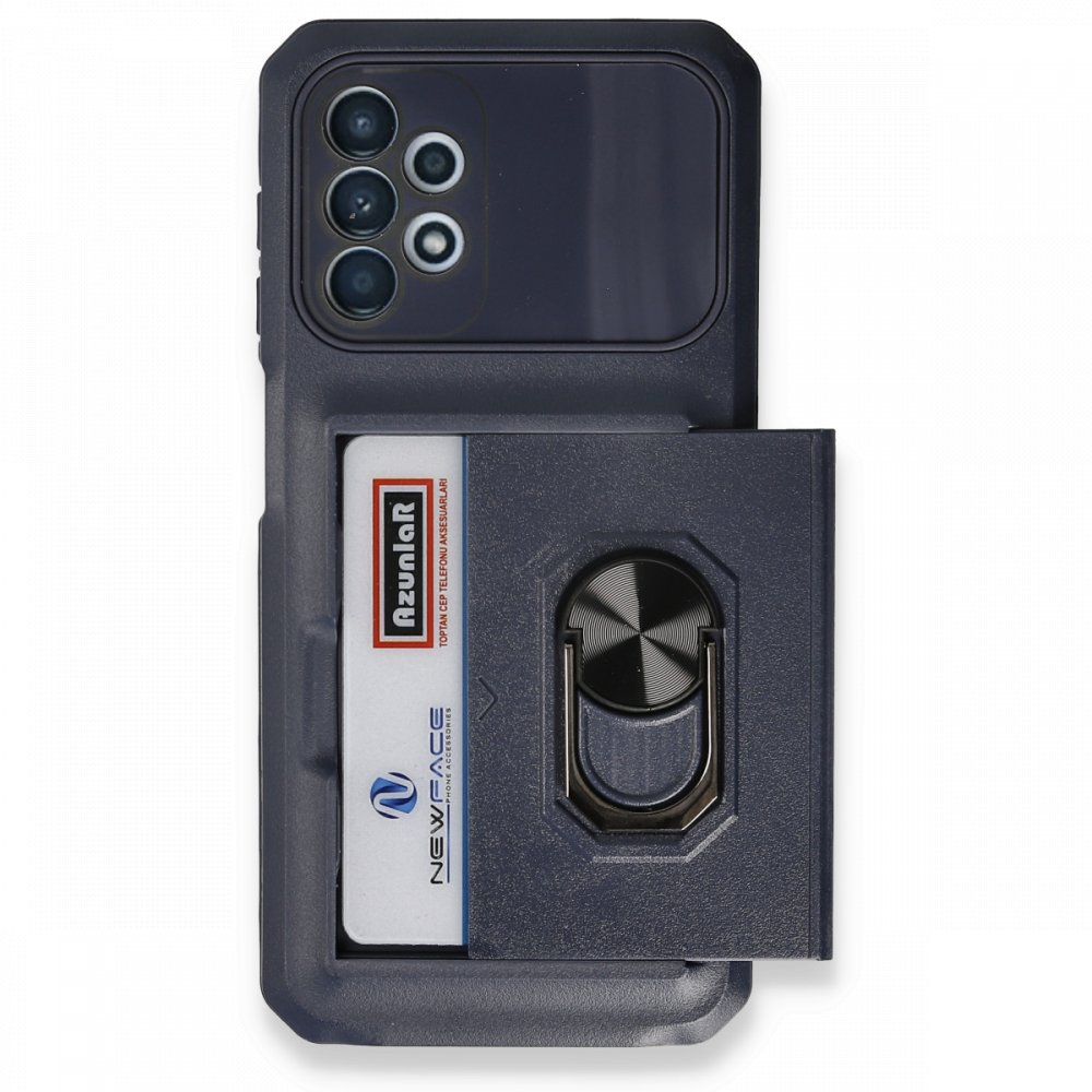 Newface Samsung Galaxy A53 5G Kılıf Klik Yüzüklü Kartvizitli Silikon - Mavi