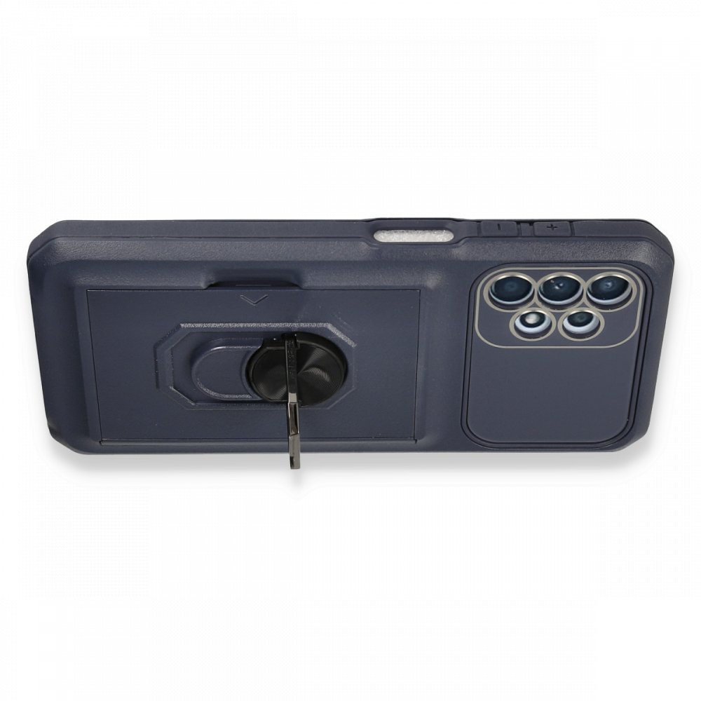 Newface Samsung Galaxy A53 5G Kılıf Klik Yüzüklü Kartvizitli Silikon - Mavi