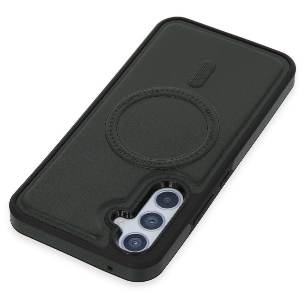Newface Samsung Galaxy A54 5G Kılıf Ozzi Magsafe Deri Kapak - Koyu Yeşil