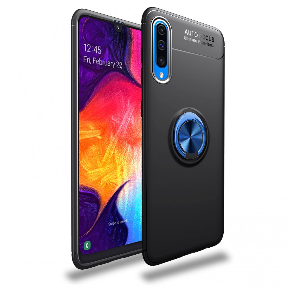 Newface Samsung Galaxy A70 Kılıf Range Yüzüklü Silikon - Siyah-Mavi