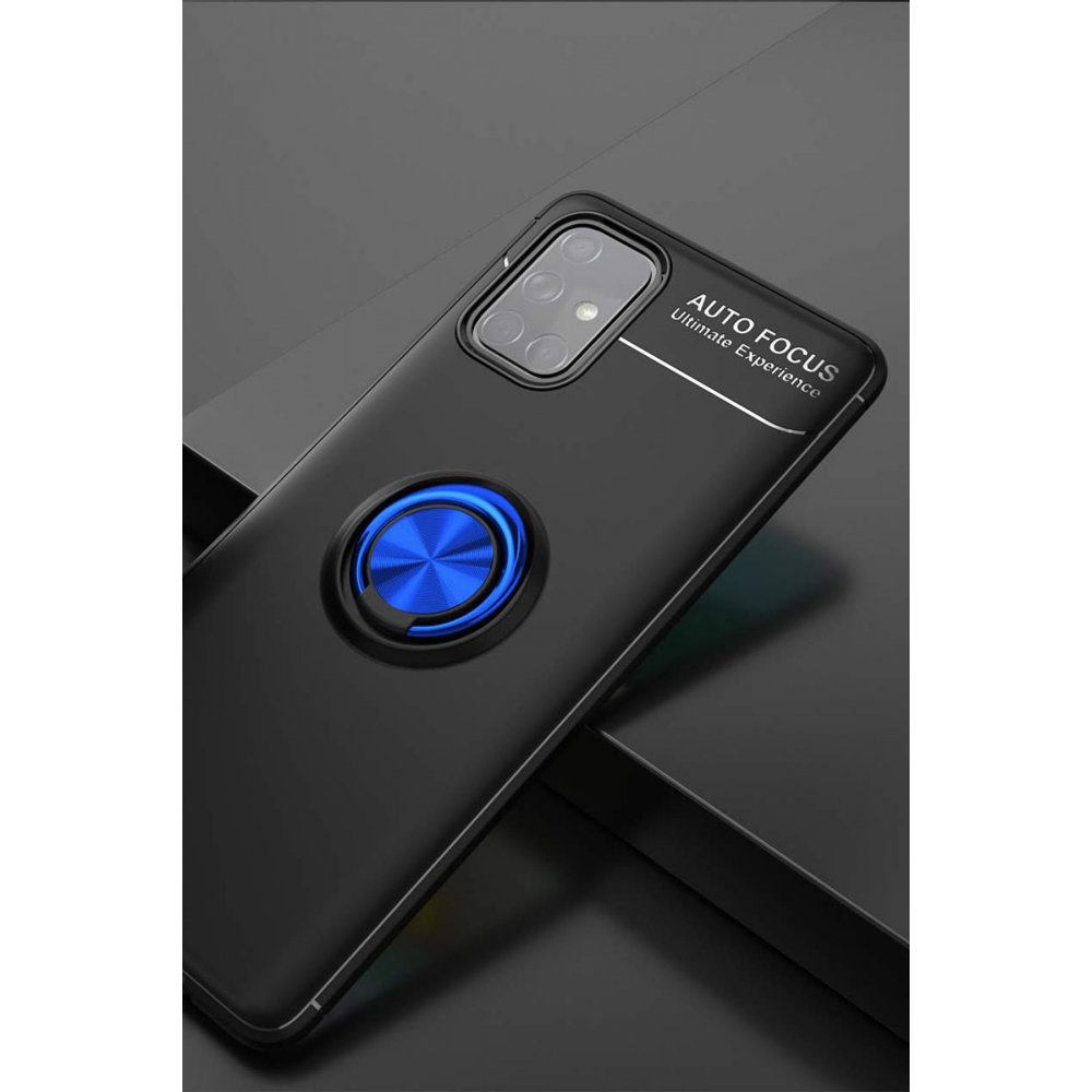 Newface Samsung Galaxy A71 Kılıf Range Yüzüklü Silikon - Siyah-Mavi