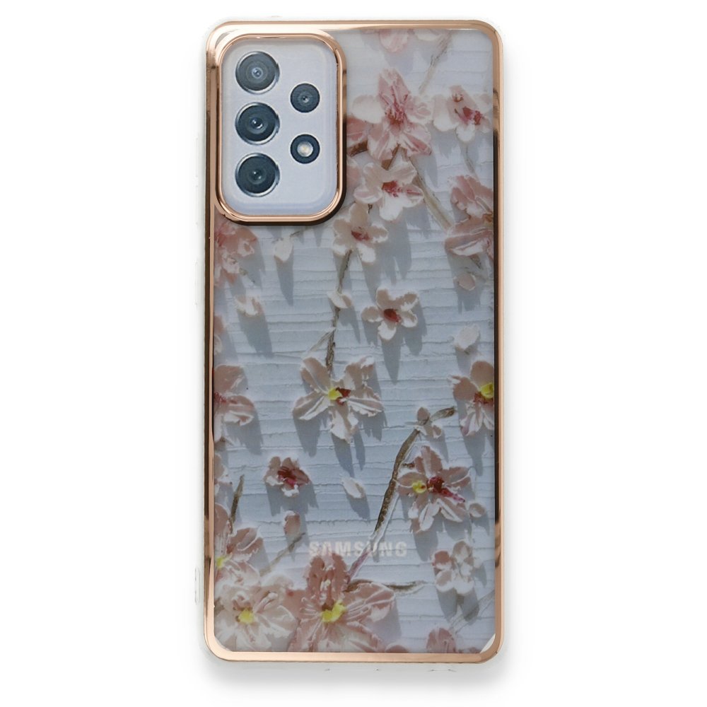 Newface Samsung Galaxy A72 Kılıf Çiçekli Silikon - Gri