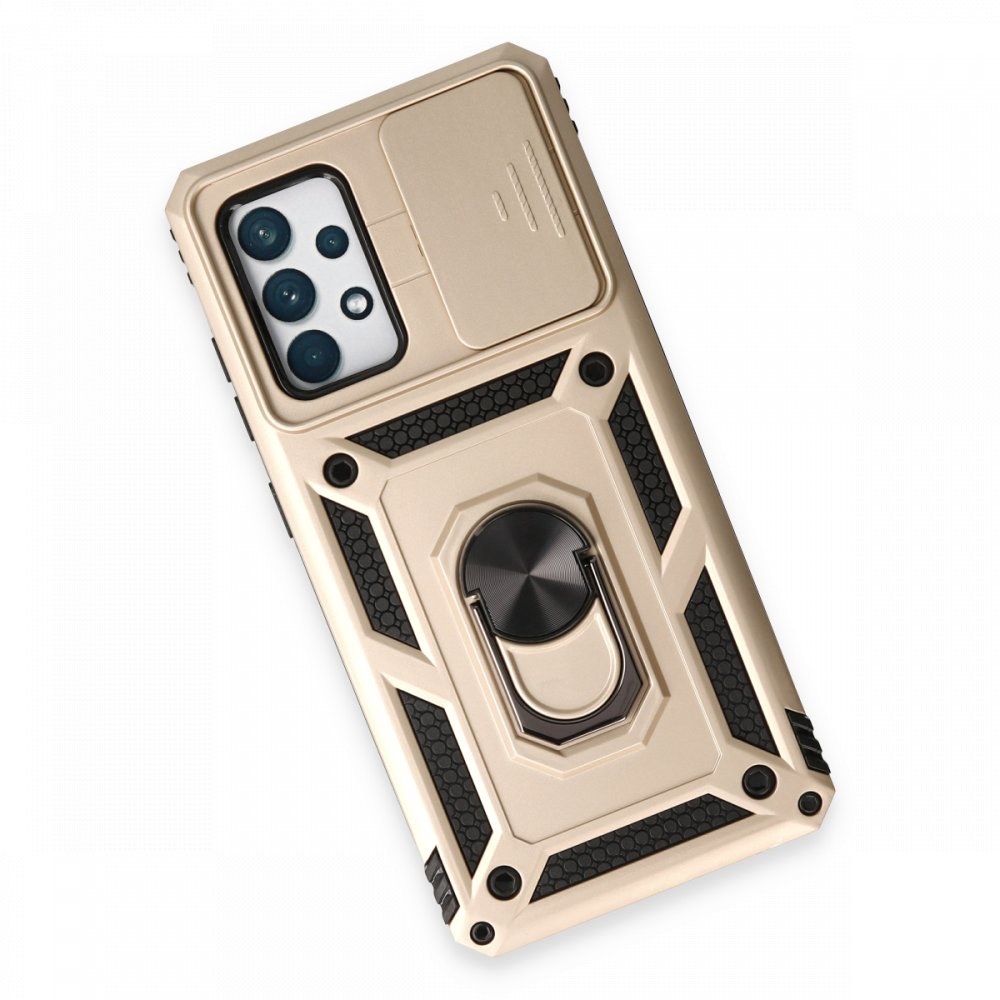 Newface Samsung Galaxy A72 Kılıf Pars Lens Yüzüklü Silikon - Gold