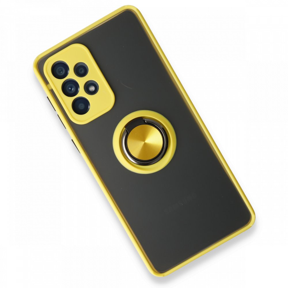 Newface Samsung Galaxy A73 5G Kılıf Montreal Yüzüklü Silikon Kapak - Sarı