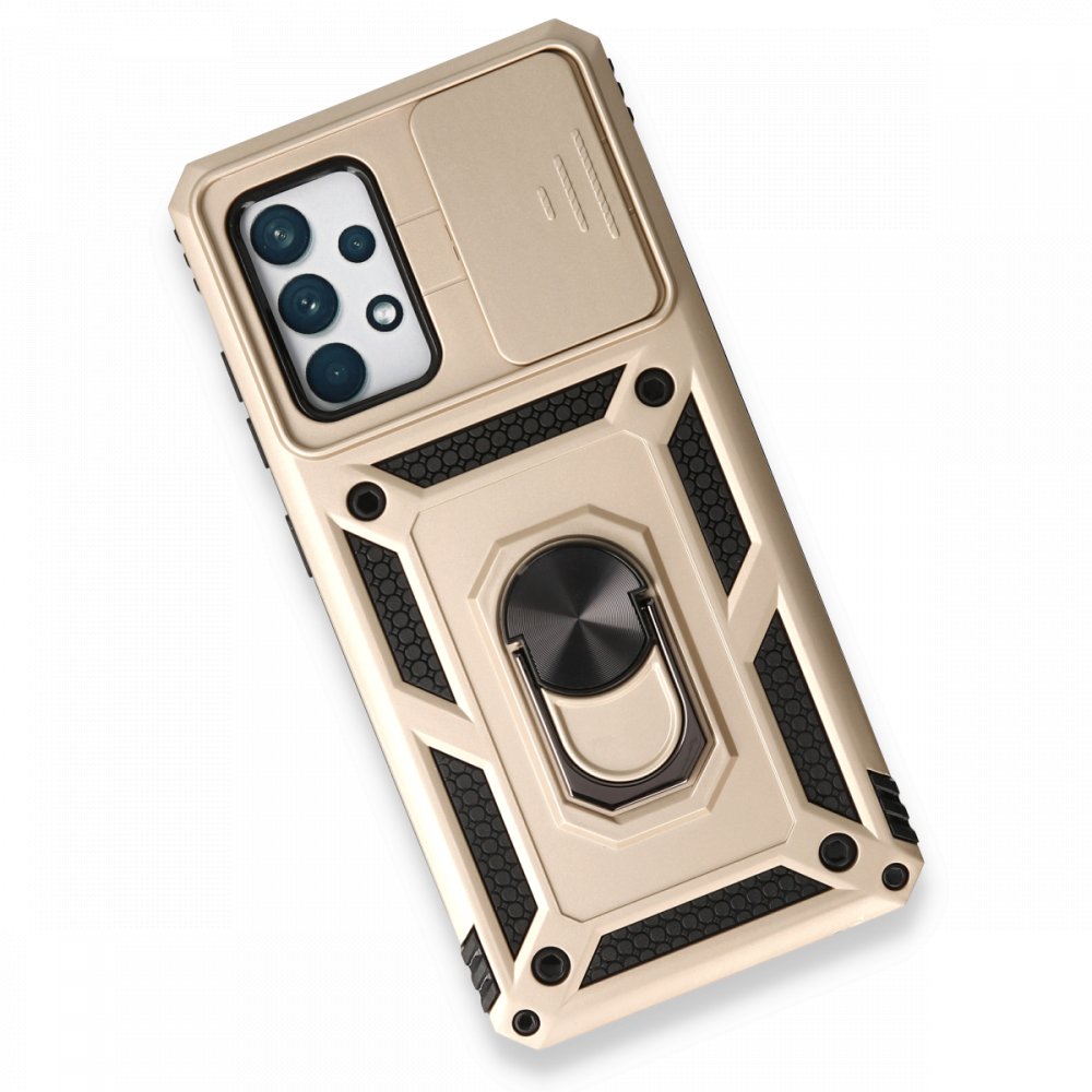 Newface Samsung Galaxy A73 5G Kılıf Pars Lens Yüzüklü Silikon - Gold