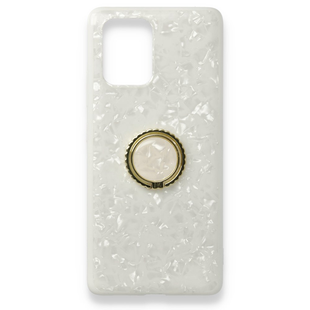 Newface Samsung Galaxy A91 / S10 Lite Kılıf Marble Yüzüklü Silikon - Beyaz