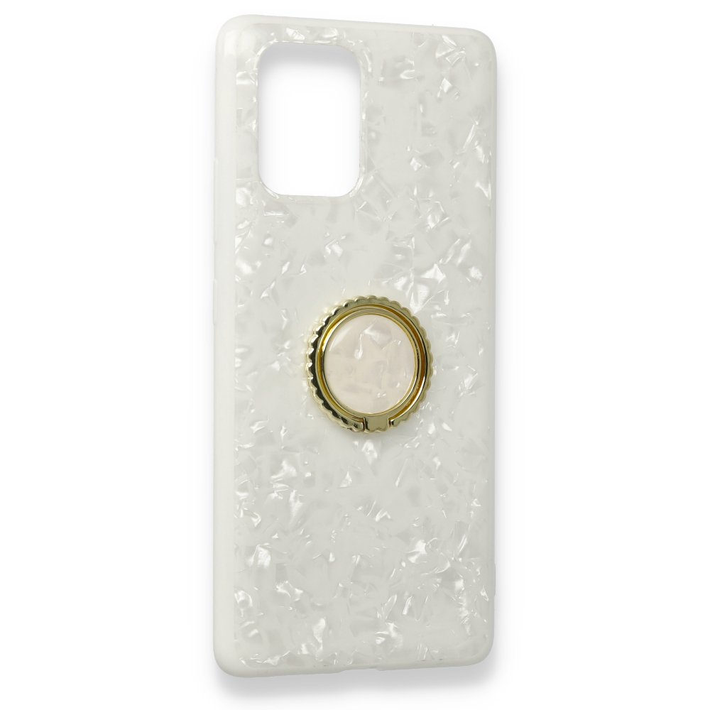 Newface Samsung Galaxy A91 / S10 Lite Kılıf Marble Yüzüklü Silikon - Beyaz