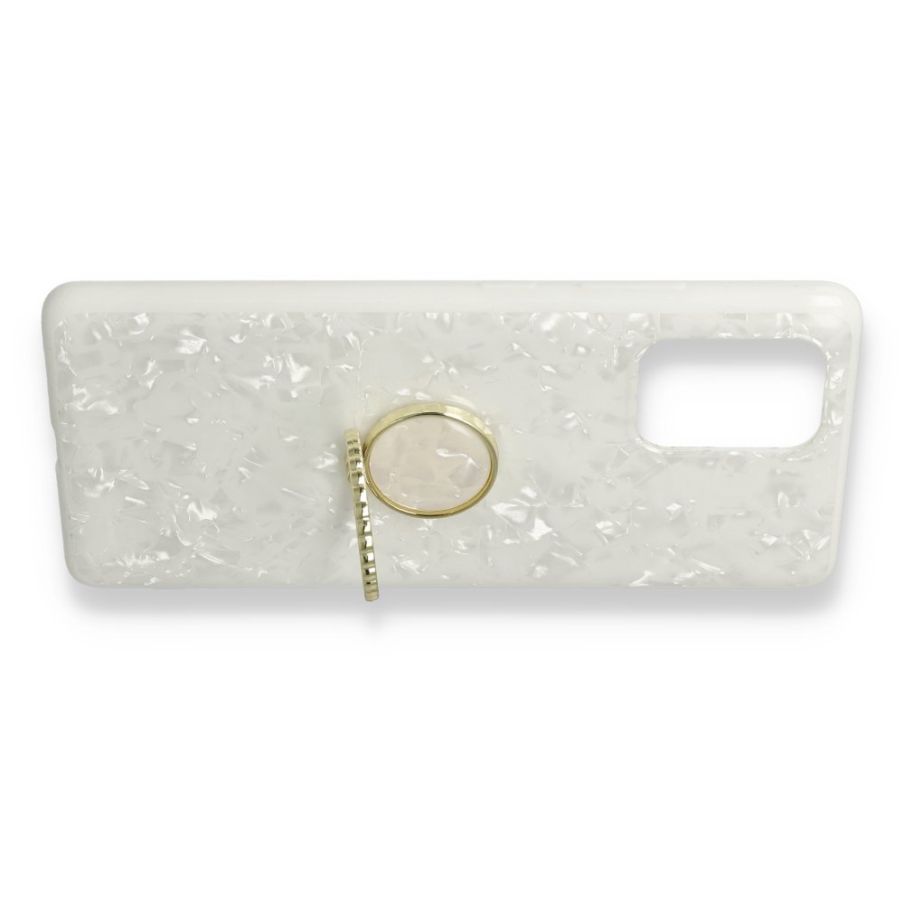 Newface Samsung Galaxy A91 / S10 Lite Kılıf Marble Yüzüklü Silikon - Beyaz