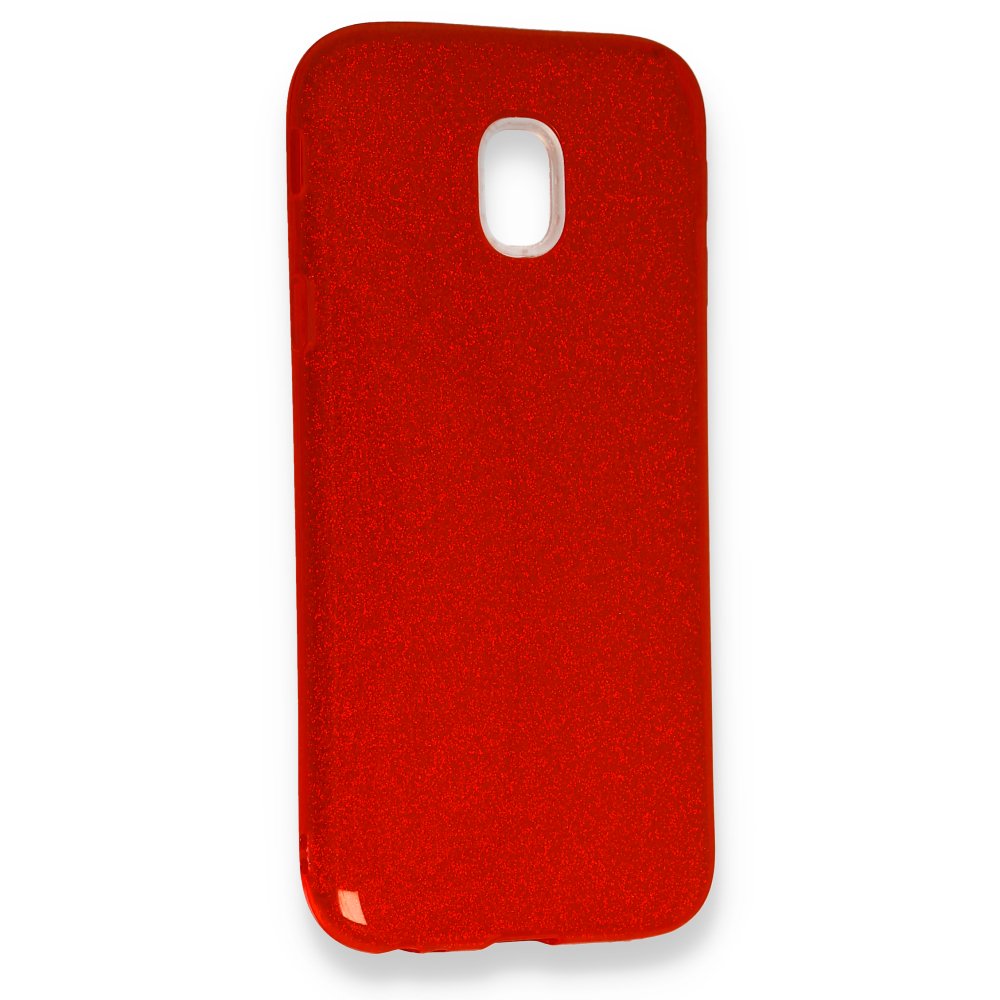 Newface Samsung Galaxy J3 Pro / J330 Kılıf Simli Katmanlı Silikon - Kırmızı