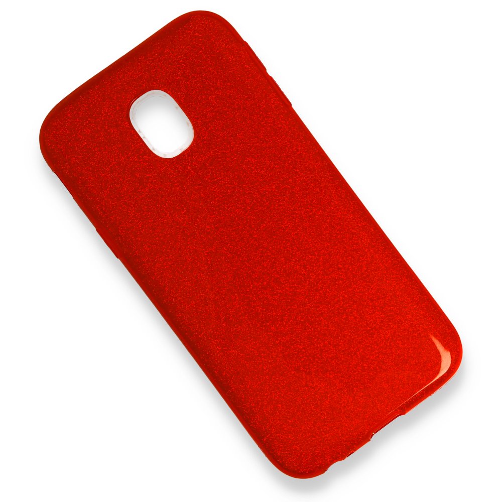 Newface Samsung Galaxy J3 Pro / J330 Kılıf Simli Katmanlı Silikon - Kırmızı