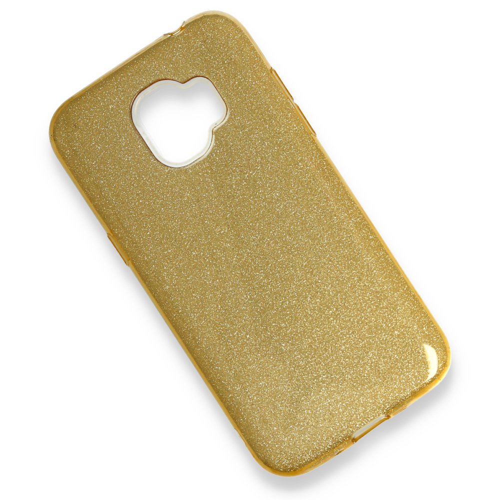 Newface Samsung Galaxy J4 Kılıf Simli Katmanlı Silikon - Gold