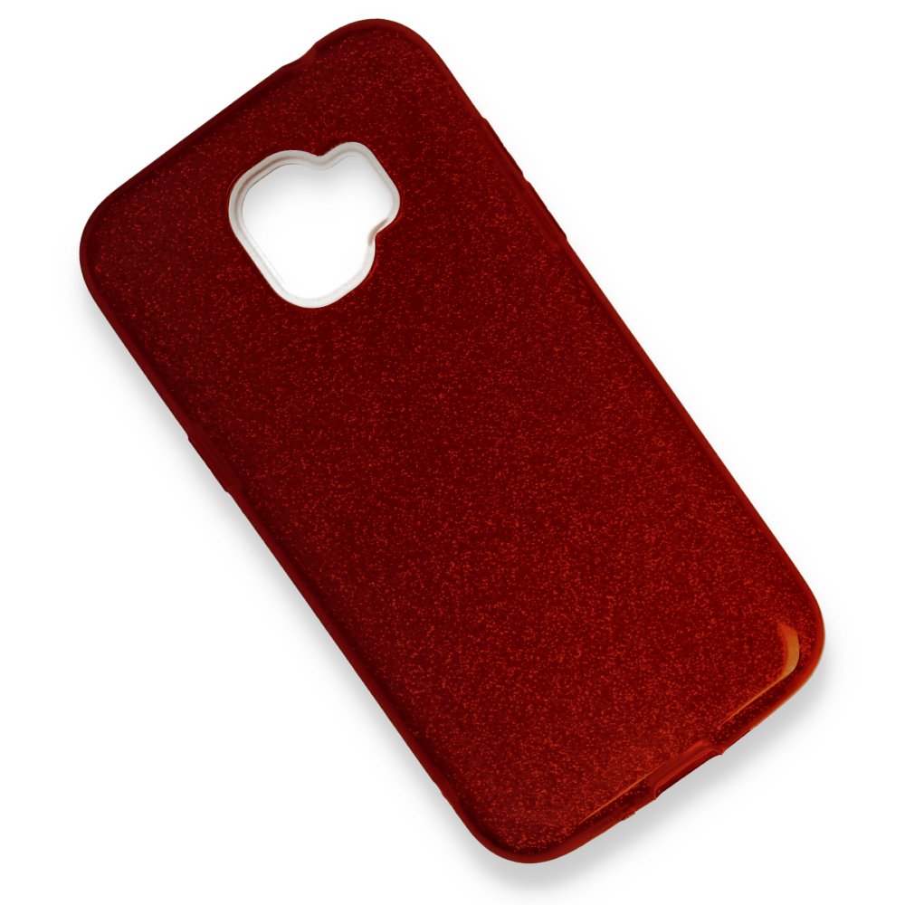 Newface Samsung Galaxy J4 Kılıf Simli Katmanlı Silikon - Kırmızı