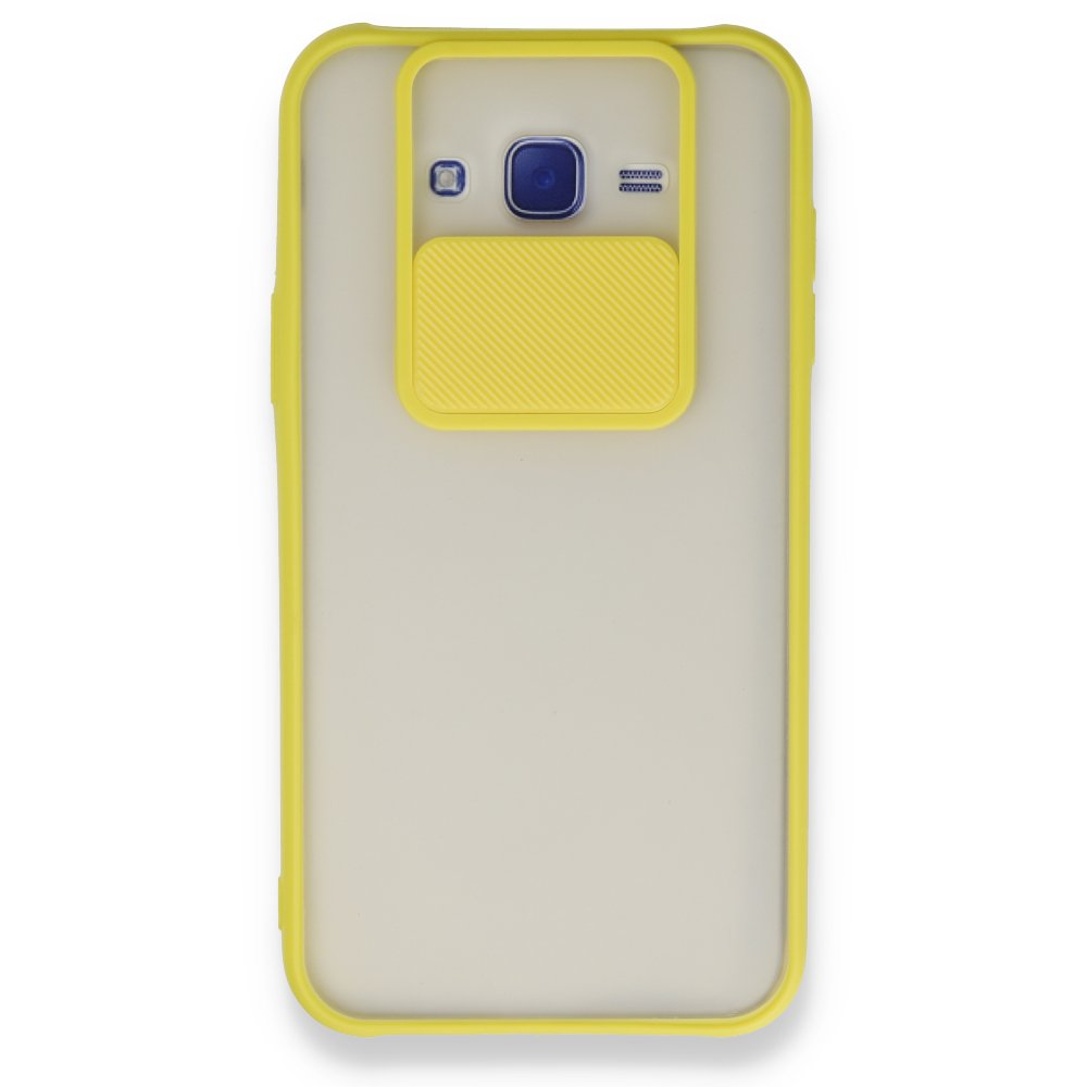 Newface Samsung Galaxy J7 Kılıf Palm Buzlu Kamera Sürgülü Silikon - Sarı