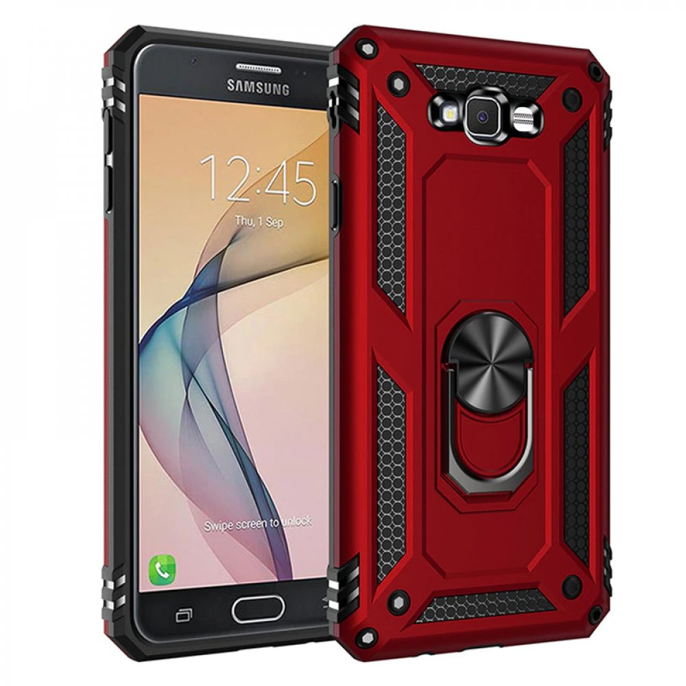 Newface Samsung Galaxy J7 Kılıf Sofya Yüzüklü Silikon Kapak - Kırmızı