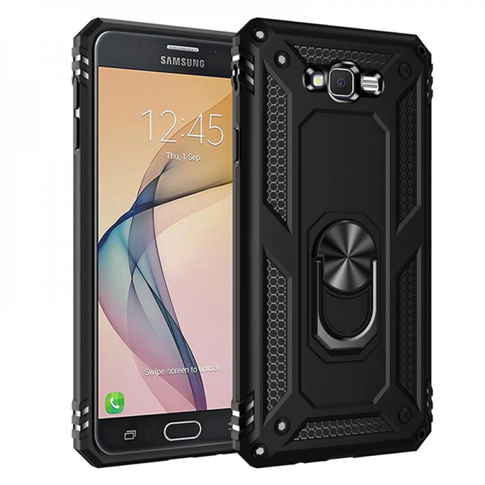 Newface Samsung Galaxy J7 Kılıf Sofya Yüzüklü Silikon Kapak - Siyah