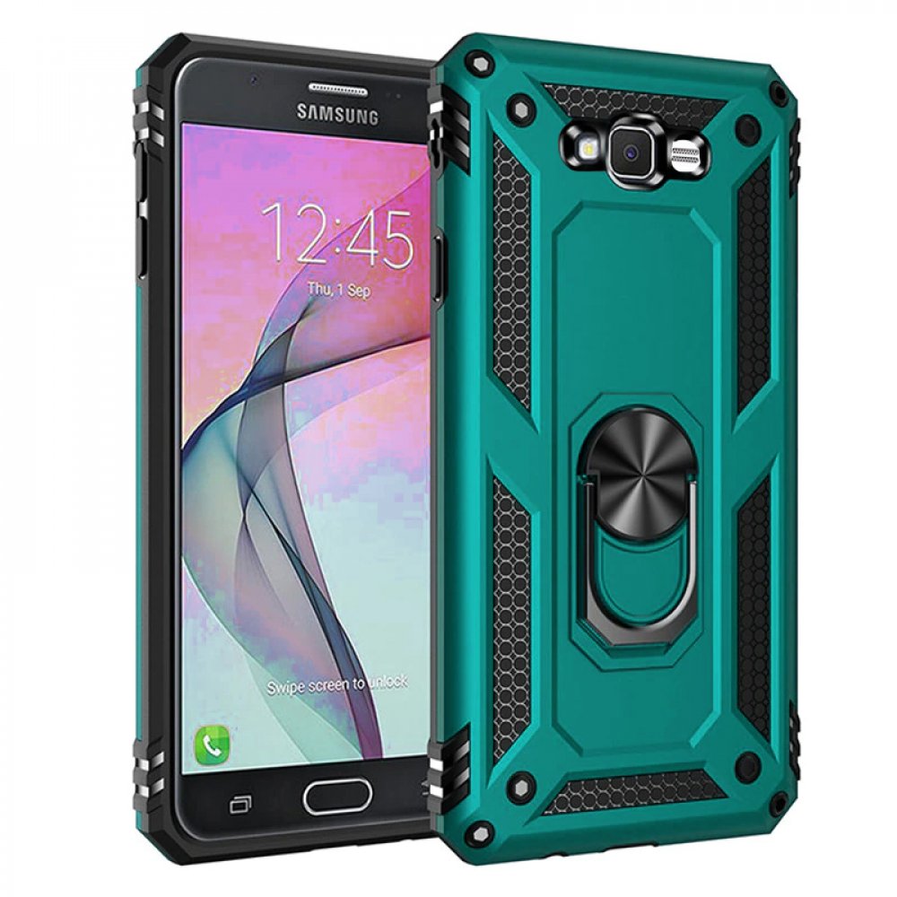 Newface Samsung Galaxy J7 Kılıf Sofya Yüzüklü Silikon Kapak - Yeşil
