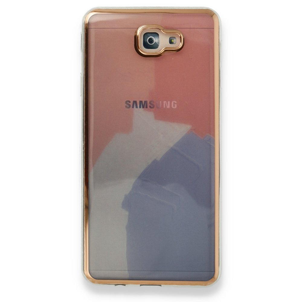 Newface Samsung Galaxy J7 Prime Kılıf Çiçekli Silikon - Pembe - Mavi