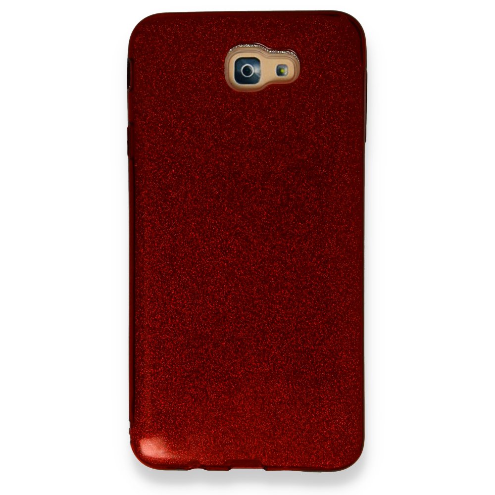 Newface Samsung Galaxy J7 Prime Kılıf Simli Katmanlı Silikon - Kırmızı