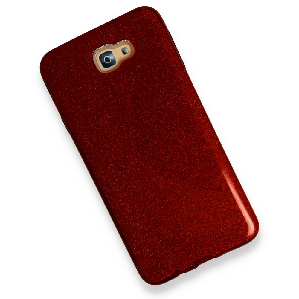 Newface Samsung Galaxy J7 Prime Kılıf Simli Katmanlı Silikon - Kırmızı