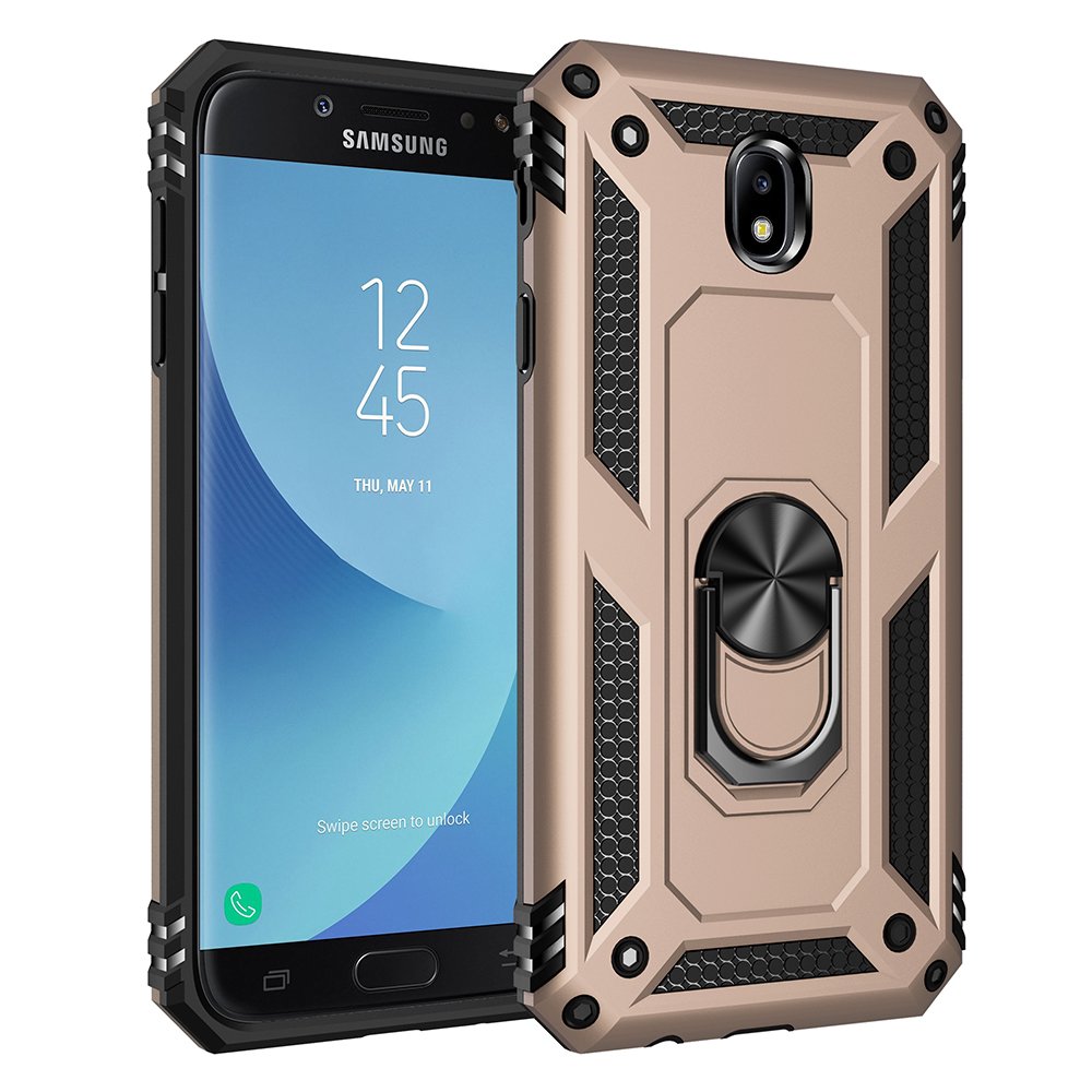 Newface Samsung Galaxy J7 Pro / J730 Kılıf Sofya Yüzüklü Silikon Kapak - Gold