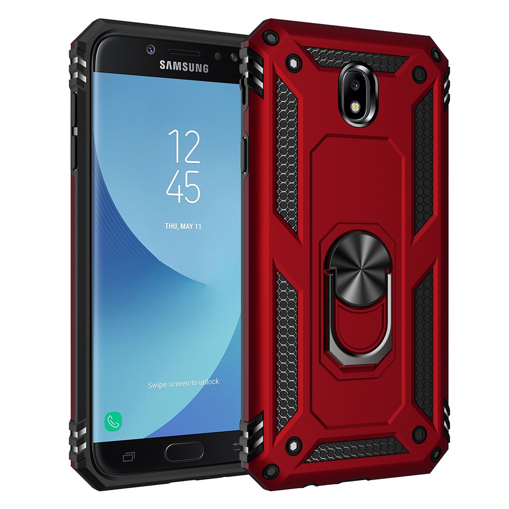 Newface Samsung Galaxy J7 Pro / J730 Kılıf Sofya Yüzüklü Silikon Kapak - Kırmızı