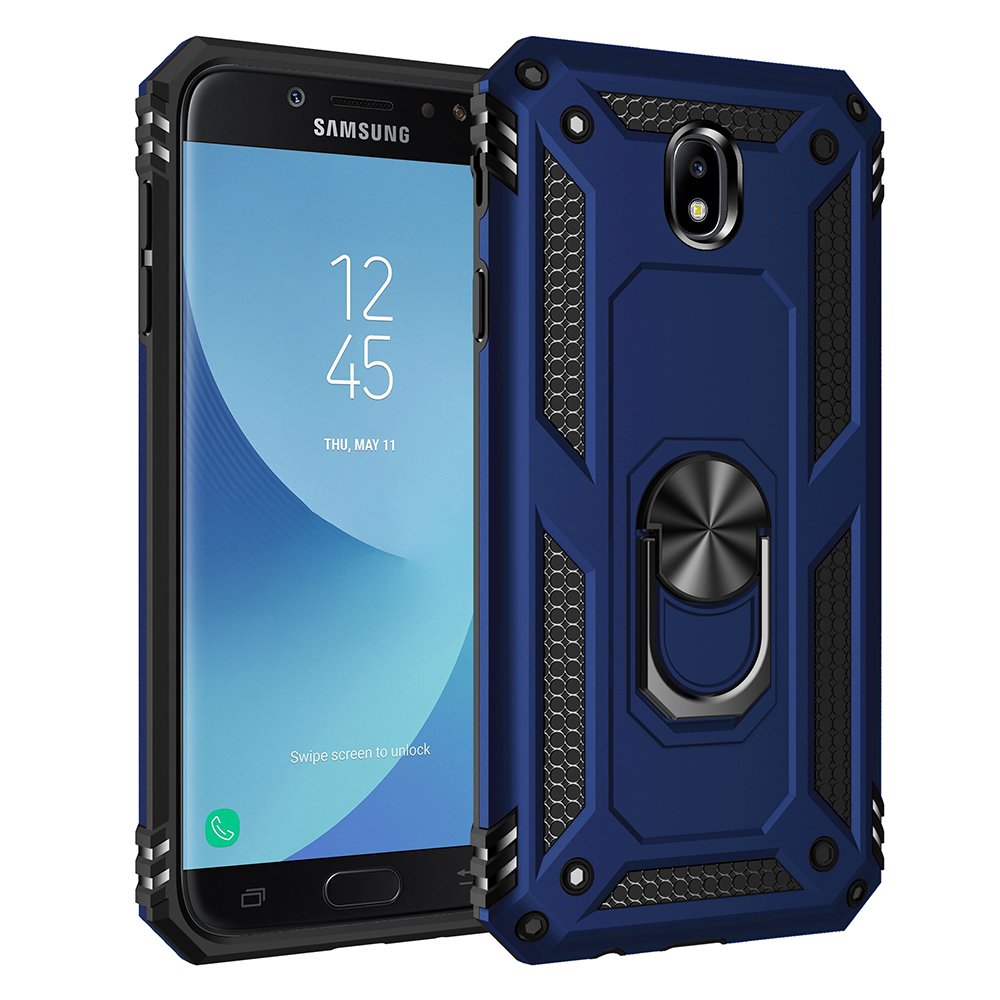 Newface Samsung Galaxy J7 Pro / J730 Kılıf Sofya Yüzüklü Silikon Kapak - Lacivert