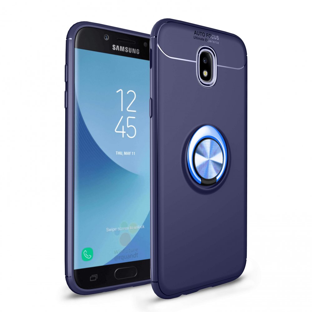 Newface Samsung Galaxy J7 Pro / J730 Kılıf Range Yüzüklü Silikon - Mavi