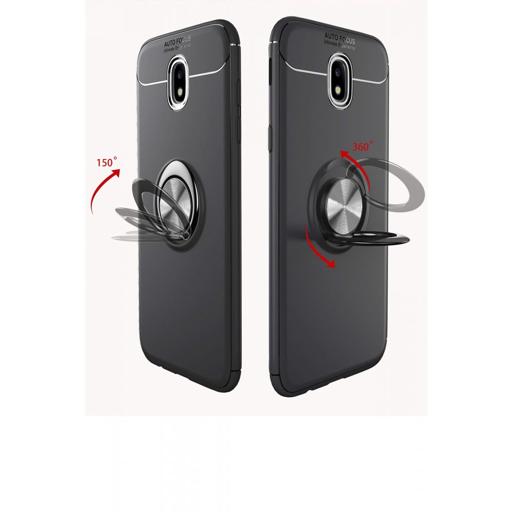 Newface Samsung Galaxy J7 Pro / J730 Kılıf Range Yüzüklü Silikon - Siyah-Kırmızı