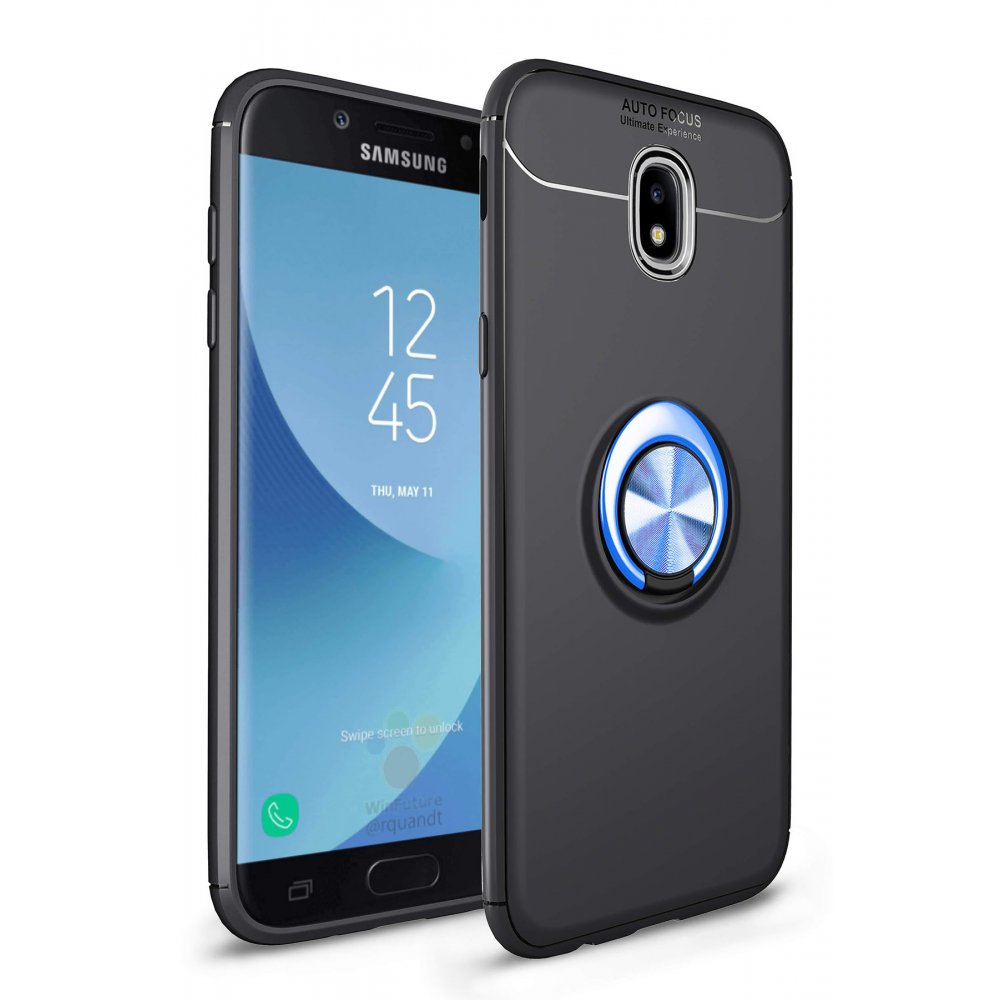 Newface Samsung Galaxy J7 Pro / J730 Kılıf Range Yüzüklü Silikon - Siyah-Mavi
